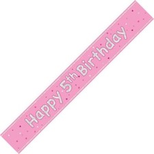 5th BIRTHDAY BANNER PARTY DECORATION -  Age 5 -  PINK Girl fifth  FAST DISPATCH