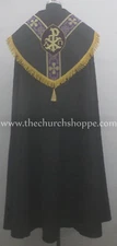 NEW Black  Cope &Stole Set wt CHI RHO embroidery,capa pluvial,chape,far fronte