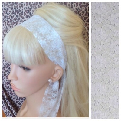 White Floral Lace Fabric Vintage 50s 60s 80s Retro Head Hair Band