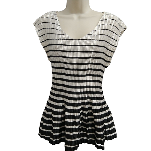 Cato Womens Top Shirt Blouse Large Black White Sleeveless Stretchy Pleated Forma