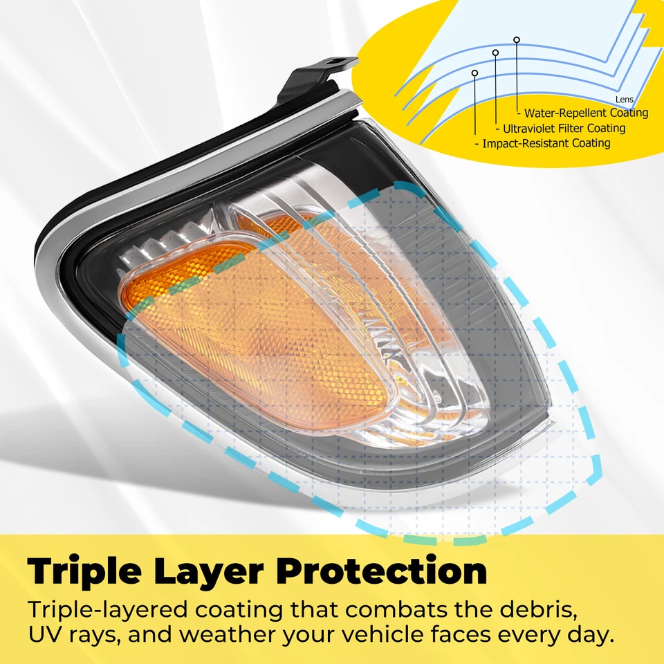 Luces de estacionamiento de esquina marcadoras laterales cromadas de 2 piezas para Toyota Tacoma 01-04 Foto 4 de 4