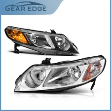 For 2006-2011 Honda Civic 4-Door Sedan Headlights Assembly Chrome/Black Housing