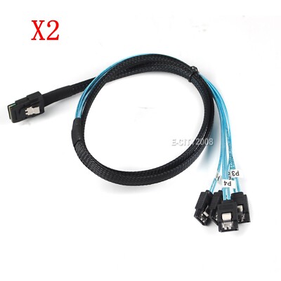 2x Mini SAS to 4 SATA SFF-8087 Multi-Lane Forward Breakout Splitter Cable 1M