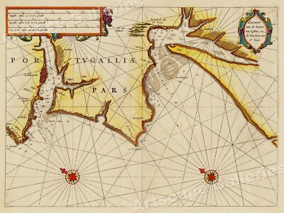 Portugal and Lisbon 1623 Vintage Style Sea Chart Map - 24x32
