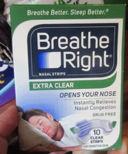 Breathe Right Nasal Strips Extra Clear for Sensitive Skin 10 Strips 10/31/27