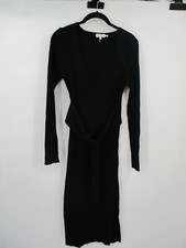 Good American Womens Dress 2 Black Ribbed Waist Tie V Neck Casual Sweater Dress
