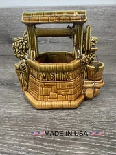 Vintage 1950s McCoy Pottery Wishing Well Planter Brown & Green Made in USA