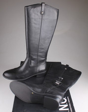 INC International Concepts Fawne Leather Knee-High Riding Boots Black Size 11 WC