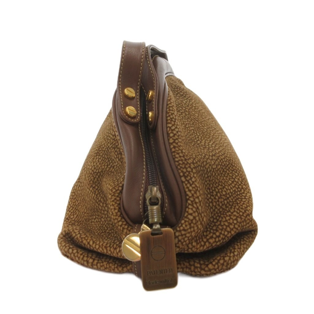 Borbonese Brown Leather Handbag Leopard Pattern A Condition 7.1" x 6" — image 3