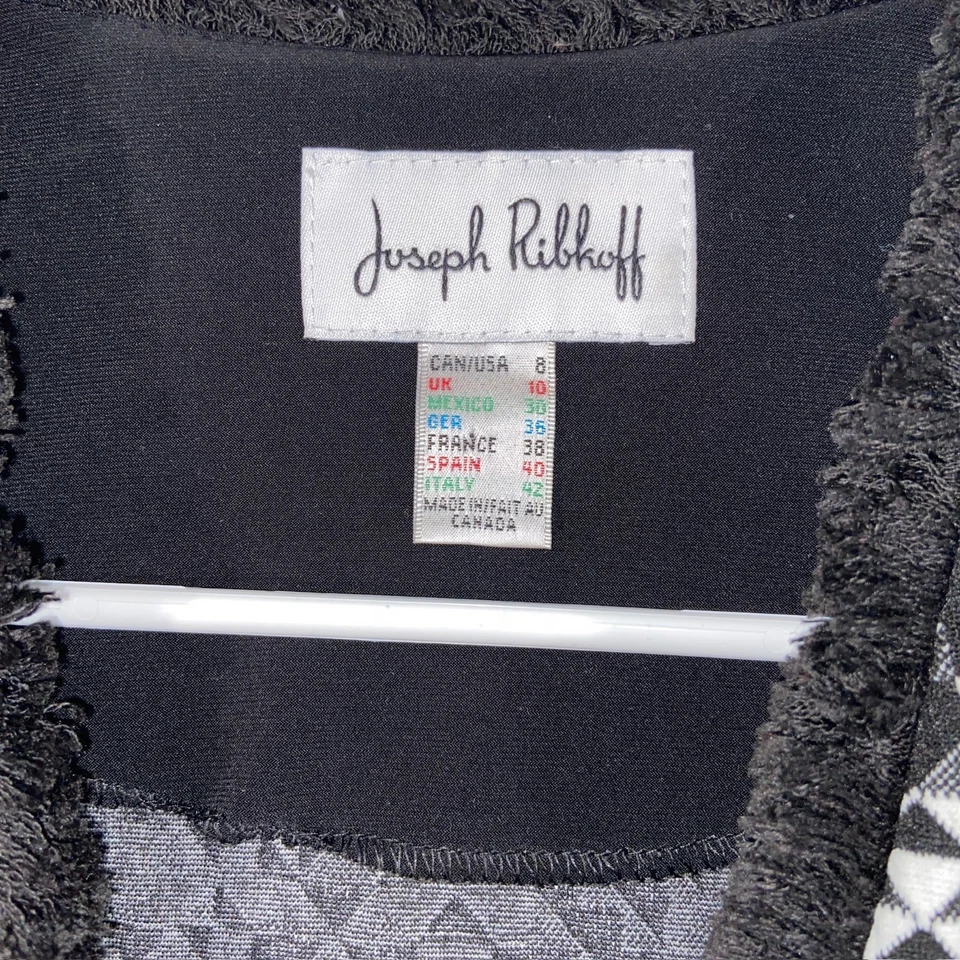 Blazer Joseph Ribkoff Mujer Talla 8 Negro Blanco Borde Geométrico Flecos Frente Abierto Foto 4 de 4