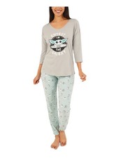 HYBRID APPAREL Womens Green Top Comfort 3/4 Sleeve Cuffed Pants Pajamas L