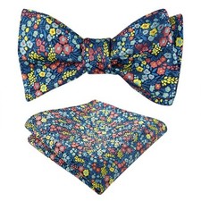 Mens Classic Floral Pattern Self-tied Bow Tie 045-peacock Blue/ Coral/ Yellow