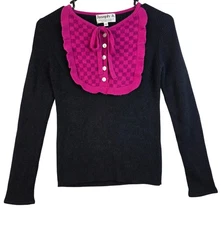 Joseph A Small Knit Top Button Pink Checker Bib Preppy Aesthetic Paris NYC