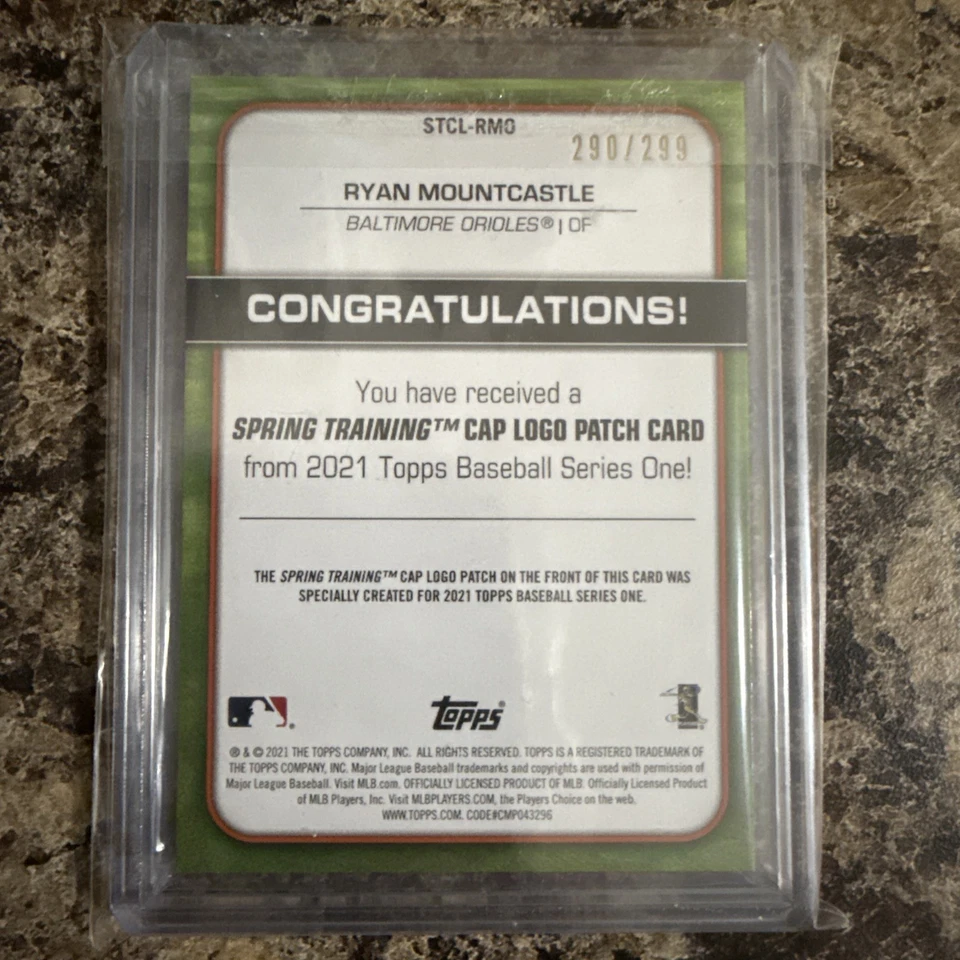 Ryan Mountcastle RC 2021 Topps 1st RC Cap Logo Patch Card Black #/299 Orioles - Image 2 of 2