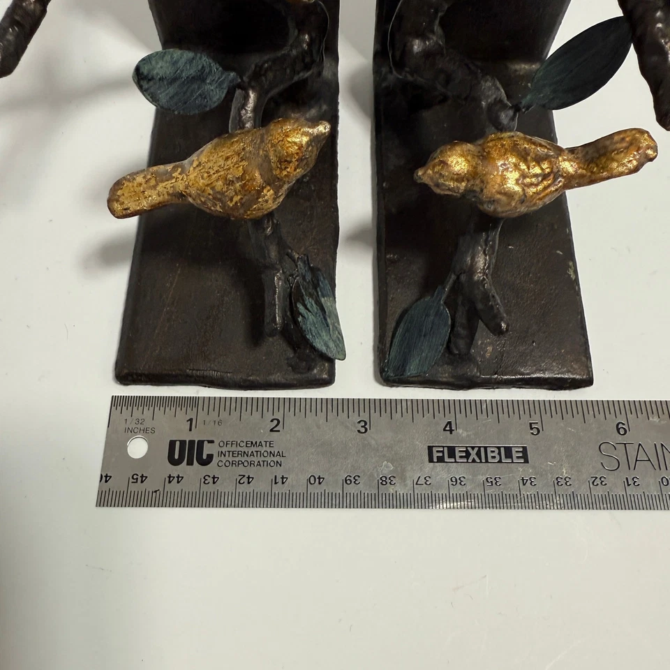 Par de extremos de libro de hierro fundido SPI Home Bird On Branch de pájaro dorado Foto 4 de 4