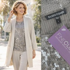 Eileen Fisher Silk Bateau Neck Sequin Shimmer Top