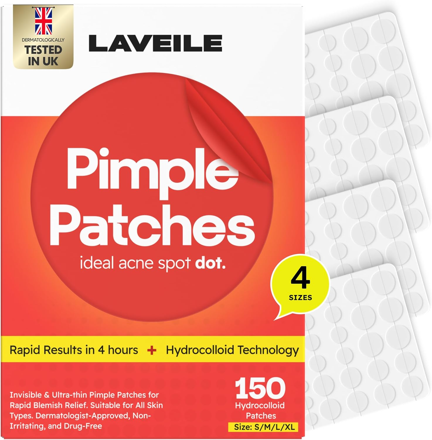 Hydrocolloid Pimple Patches 150 Count - 4 Sizes with Salicylic Acid, Tea Tree &