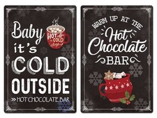 2 Pieces Hot Chocolate Bar Sign Farmhouse Christmas Decor Christmas Vintage M...