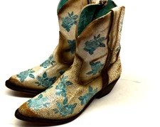 Corral Western Boots Womens WHITE &Turquoise Rose Embroidery Ankle 7.5 M  F1273