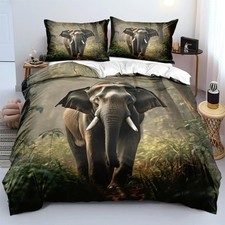 Elephant Duvet Cover Set King Wildlife Elephant Forest Plants Trees Natural S...