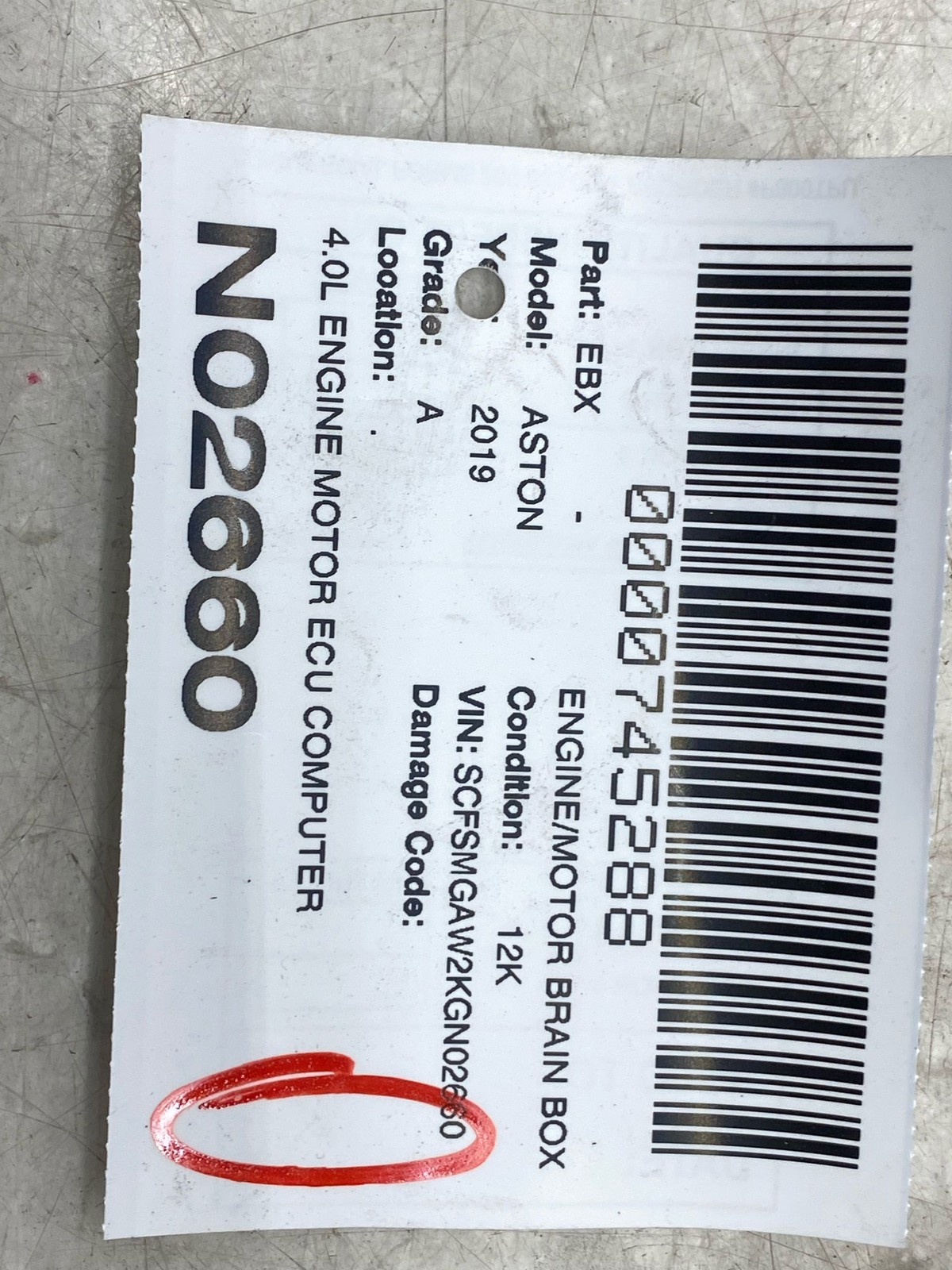 2019-2023 ASTON MARTIN VANTAGE OEM 4.0L ENGINE MOTOR COMPUTER CONTROL MODULE