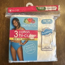 New Fruit of the Loom Underwear 3 Cotton Hi-Cuts 3X White Breathable Comfy