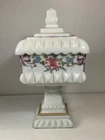 Vintage Westmoreland Painted Milk Glass Wedding Box/Candy Dish 10.5 in.