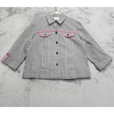 Vintage 90s Draper's & Damon's Jacket Womens PL PETITE Black Pink Gingham Cotton