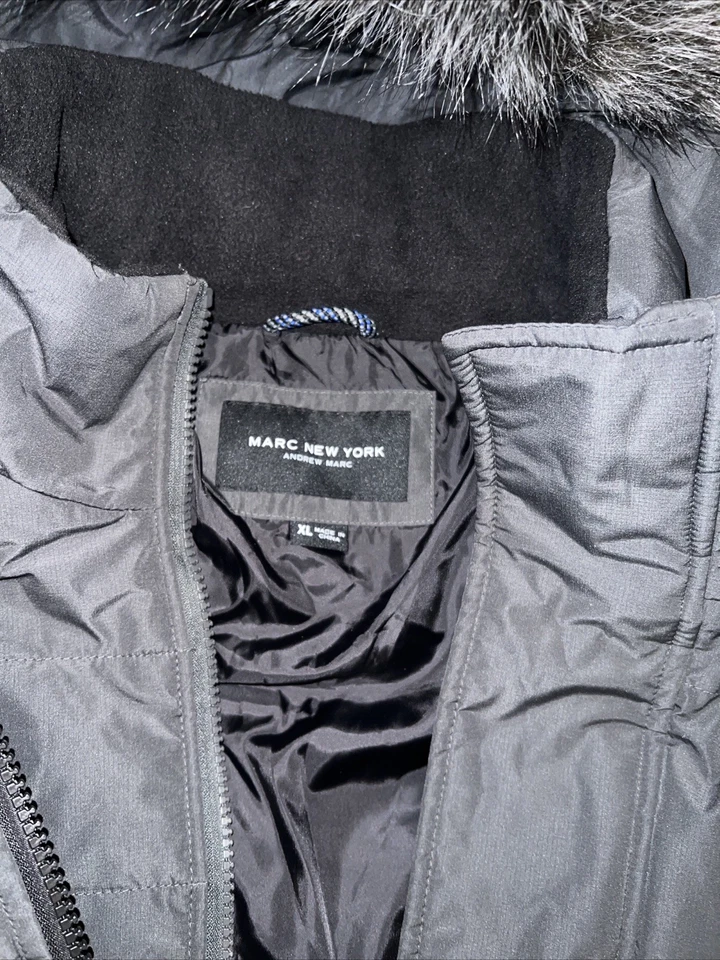 ANDREW MARC New York MEN'S FAUX FUR TRIM HOOD PUFFER Gray  DOWN JACKET SIZE XL - Image 2 of 4