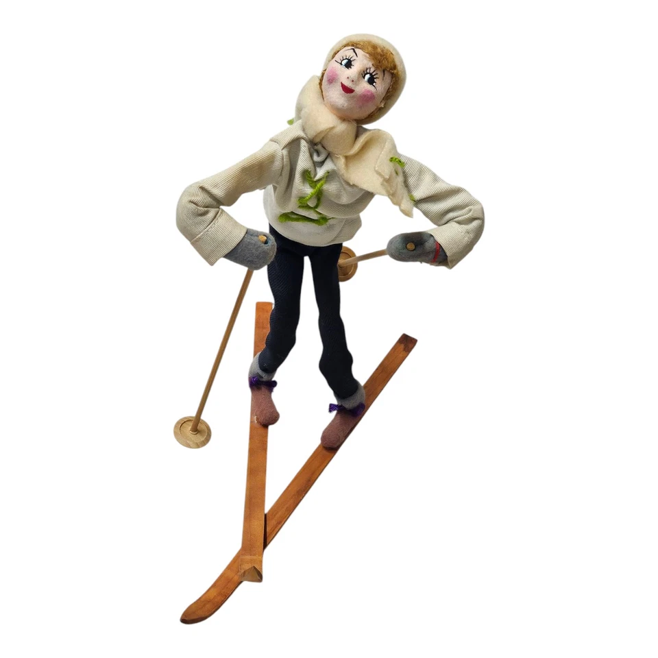 1950s Roldan Klumpe Doll Lady Skier Made In Spain  Wood Skies & Poles  8 in. - Image 2 of 4
