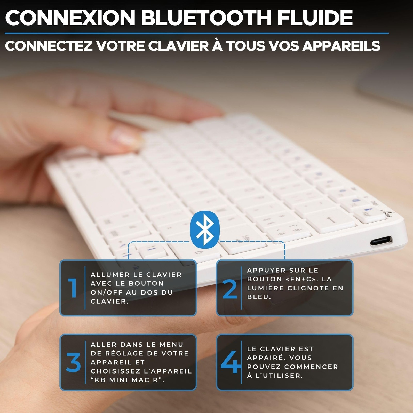Mini clavier Mac sans fil rechargeable USB-C argent