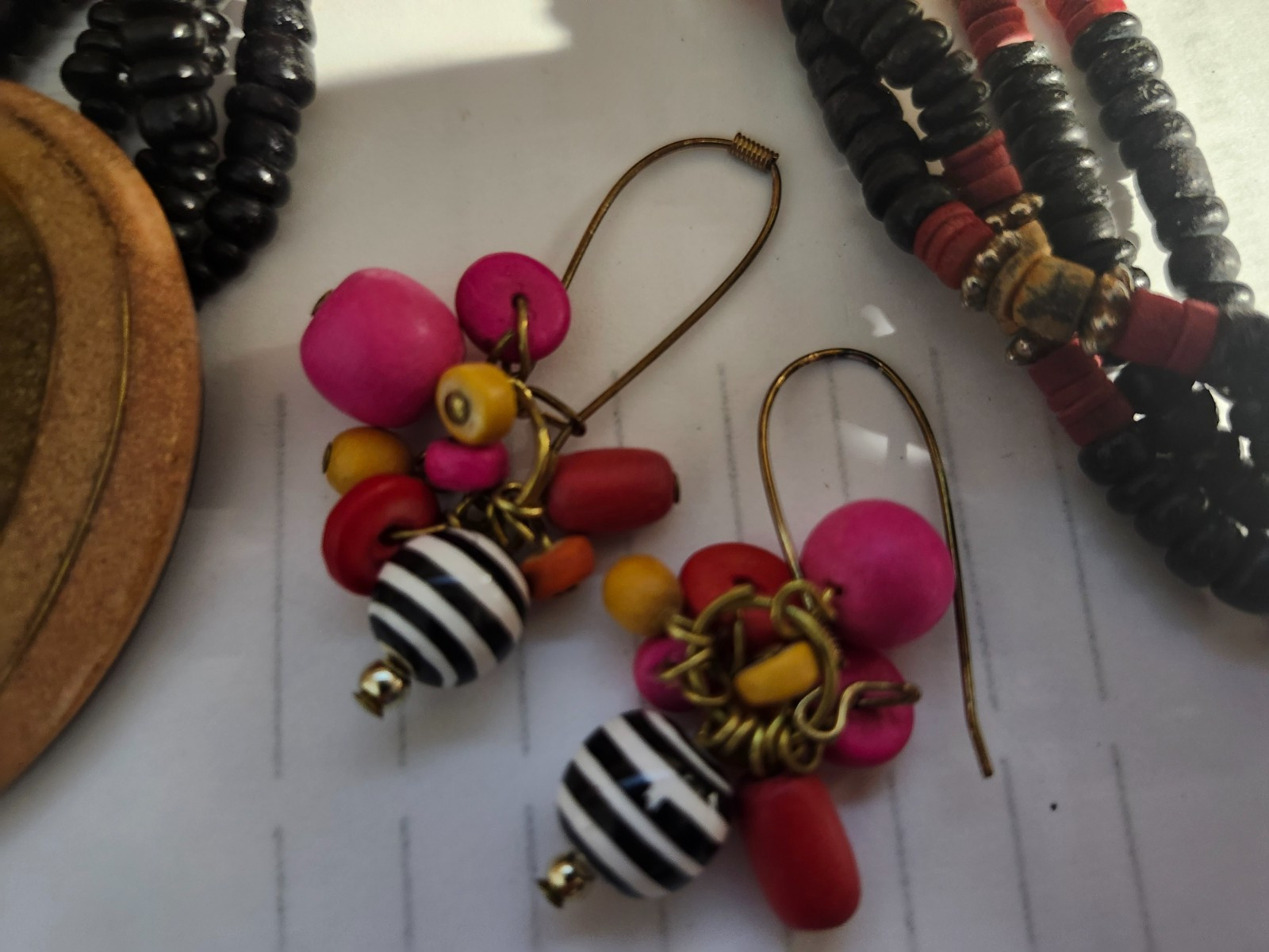 Boho Multicolor Wood Bead Statement Necklace & Da… - image 3