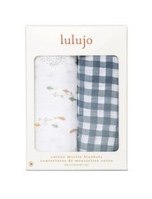 MARY MEYER BABY LULUJO COTYON MUSLIN SWADDLE BLANKETS SET NAVY GRAHAM NEW