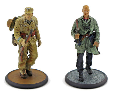 Atlas Vollzinnfiguren Schütze Afrikakorps + Leutnant Sturmabteilung Koch 1:32