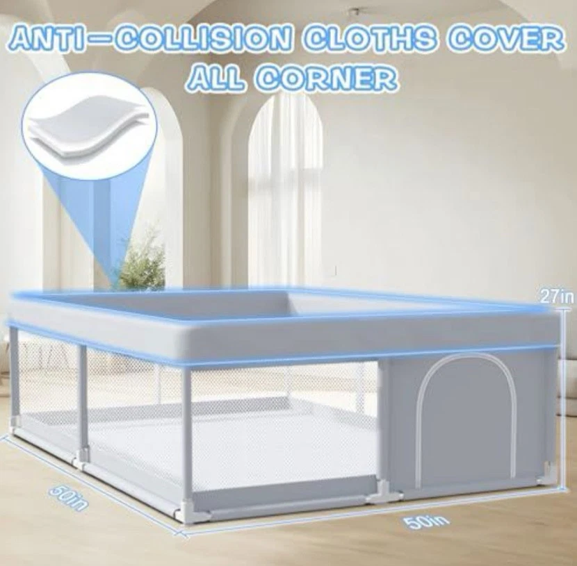 Parque infantil portátil de 50x50 pulgadas con puerta y cerca de seguridad para niños pequeños Foto 3 de 3