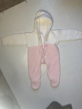 Vintage Baby Hoodie Jump Suit Footed Pink Knit 6-12 Months
