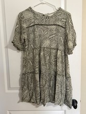 Knox Rose Paisley Print Olive Green Boho Dress Women’s Med Peasant Cottage Core