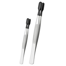 Craft Tweezers with Rubber Tips, 2 Pcs PVC Coated Tweezers Set, Black 5.9" 4.3"