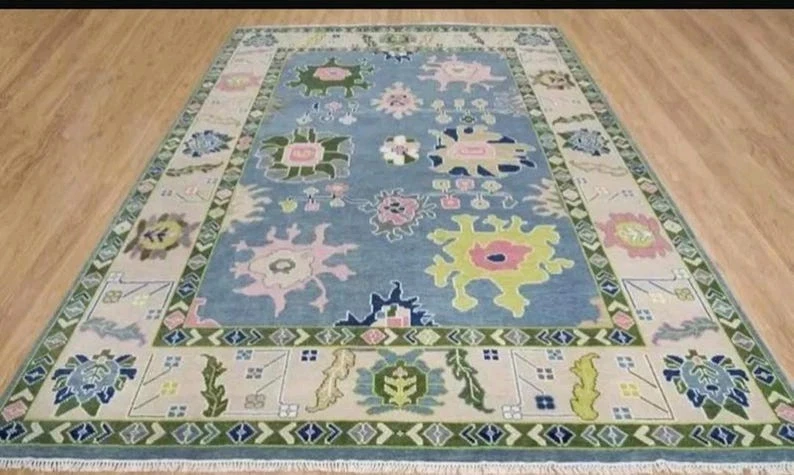 Tapete clássico Oushak para sala de estar 8x10 9x12 tapete de nós à mão para sala de estar - Imagem 2 de 4