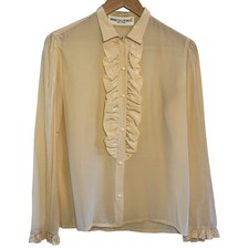 Vtg 100% Silk Cream Ruffle Front Cuffs Size 1...