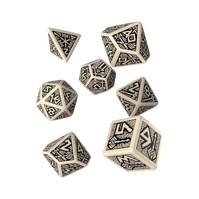 Q-Workshop Dwarven Beige Black 7 Piece Dice Set NEW IN STOCK