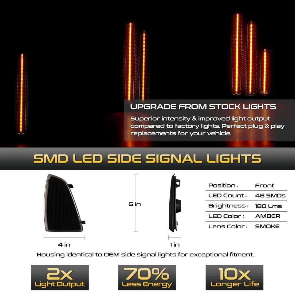 Smoke LED Sequential Turn Signal Lamps Corner Lights For 1994-1997 S10 Blazer - Image 2 of 4
