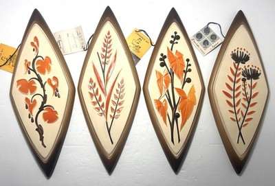 Vtg 1960 s MCM Syroco Four Seasons Wall Plaques (4) Diamond Shaped Hand Painted