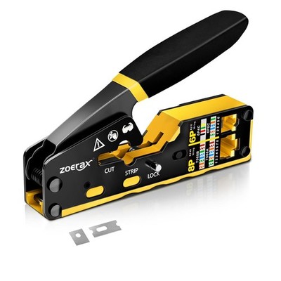 Yellow RJ45 Crimping Tool, Pass Through, RJ11, RJ12, Standard, Ethernet, Set
