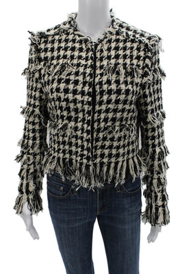 MSGM Womens Black Checked Zip Jacket Crew Neck Long Sleeve Size 44
