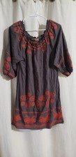 Urban Mango Women's Small Boho Floral Embroidered Off-Shoulder Peasant Dress
