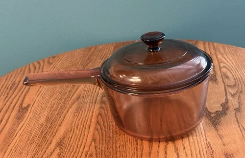 Pre Owned Vintage Pyrex Amber Glass Corning Vision Ware With Lid 1 Liter