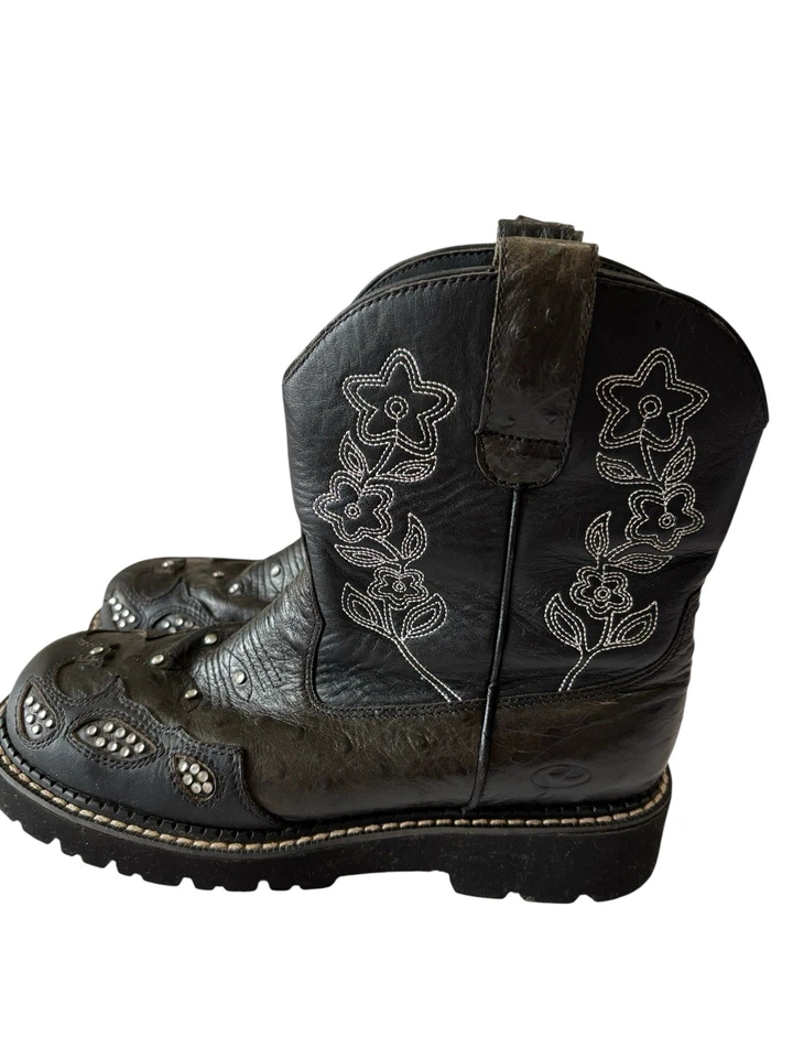 Roper Women’s Size 9 Black Leather Cowboy Boots Rhinestone Embroidered Western - Image 3 of 4