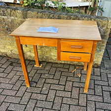 Brown Wooden Writing Desk 90x50x75cm Medium Tone, 2 Drawers, Freestanding