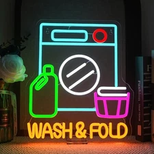 Wash Dry & Fold Neon Sign LED Light Up USB Powered for Laundry Room wash fold